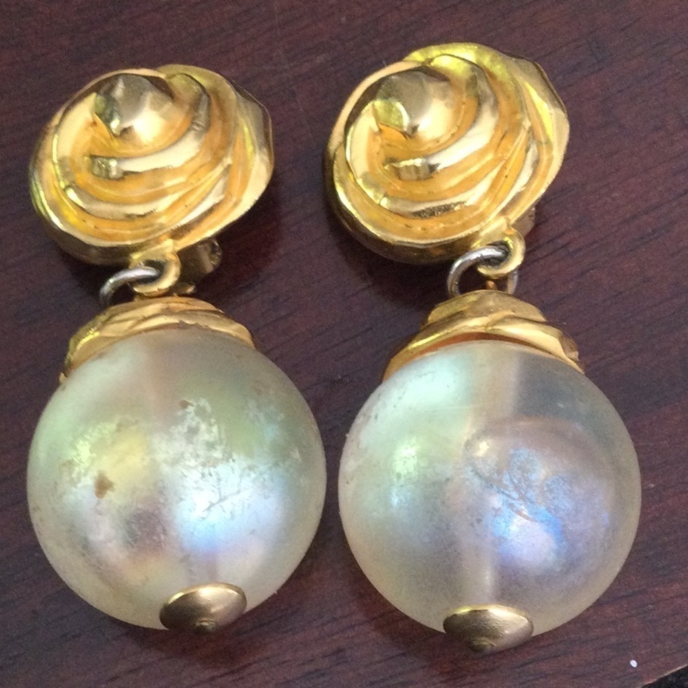 Poggi Paris large ornate statement earrings in gold